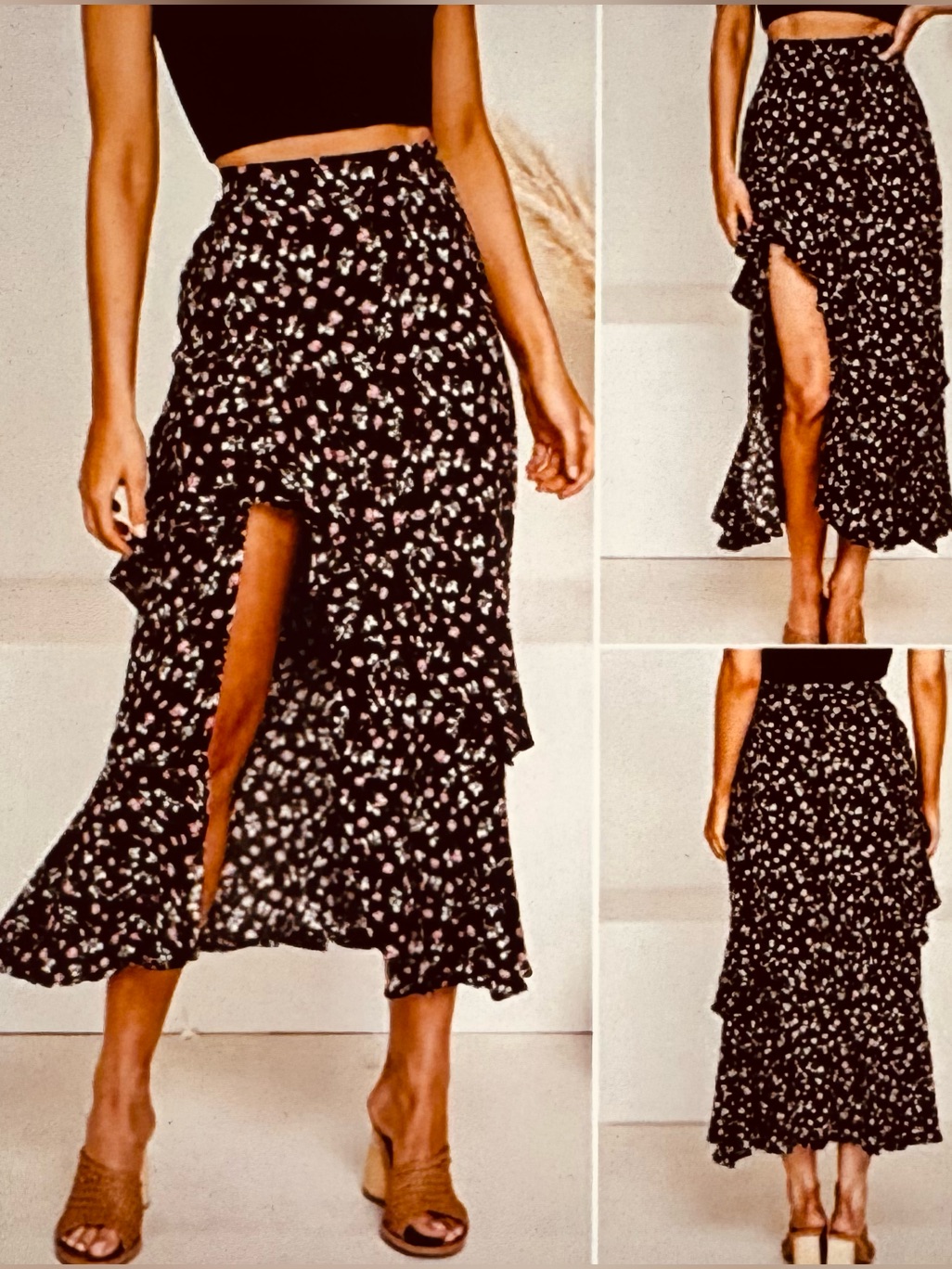 Muche Et Muchette Floral High Slit Asymmetrical Maxi Skirt Black Purple Green Os